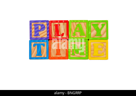 Kinder Alphabet Blocks Rechtschreibung der Wörter Spielzeit Stockfoto