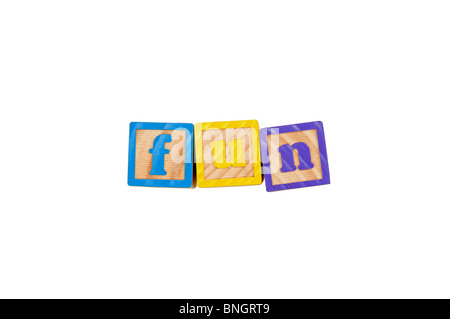 Kinder Alphabet Blocks Schreibweise des Wortes Spaß Stockfoto