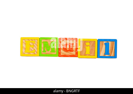 Kinder Alphabet Blocks Schreibweise des Wortes E-Mail Stockfoto