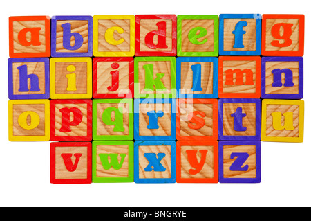 Kinder-Alphabet-Blöcke von das ganze Alphabet in Kleinbuchstaben Stockfoto