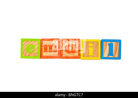 Kinder Alphabet Blocks Schreibweise des Wortes E-Mail Stockfoto