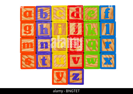 Kinder-Alphabet-Blöcke von das ganze Alphabet in Kleinbuchstaben Stockfoto