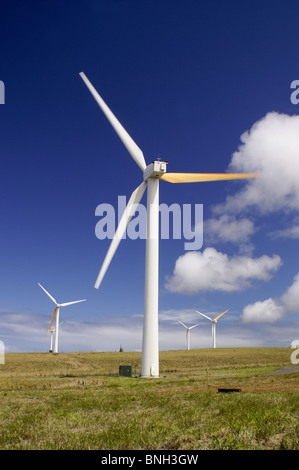 Wind trieb elektrische Generatoren am Küste von The Big Island, Hawaii in der Nähe von Waimea Show Bewegungsunschärfe Stockfoto