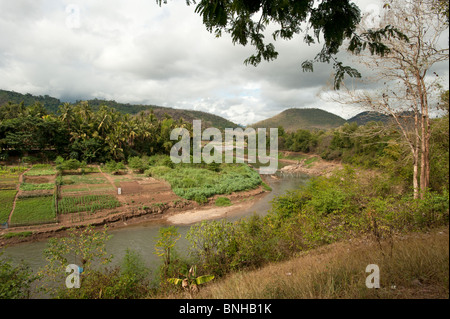 Die alte Stadt Luang Prabang aus über den Nam Khan Fluss Stockfoto