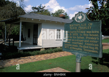 USA Tupelo Mississippi Elvis Presley Geburtsort Geburt Haus Zeichen Informationen Musikkultur Vereinigte Staaten von Amerika Stockfoto