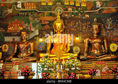 Buddhastatuen im Wat Phanan Choeng Tempel in Ayutthaya, Thailand Stockfoto