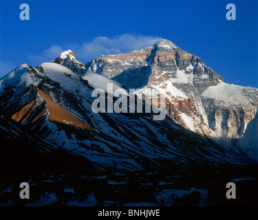 Mt. Everest, Tibet, North Face, Nahaufnahme, schneebedeckte Gipfel. Stockfoto