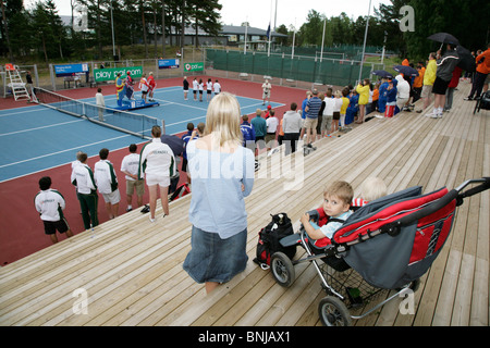 Medaille Zeremonie Finaltag Tennis NatWest Island Games 2009 im Idrottsgården in Mariehamn, 3. Juli 2009 Stockfoto