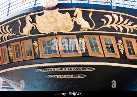 Bristol Stadt-Wappen auf dem Heck des S S Great Britain jetzt Ruhe in der großen westlichen Dockyard, Bristol Stockfoto