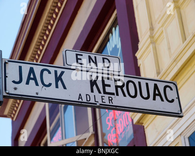 Straßenschild für Jack Kerouac Gasse Nordstrand San Francisco Kalifornien, USA Stockfoto