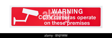 Rot CCTV-Kameras arbeiten mit diesen Prämissen Warnzeichen Stockfoto