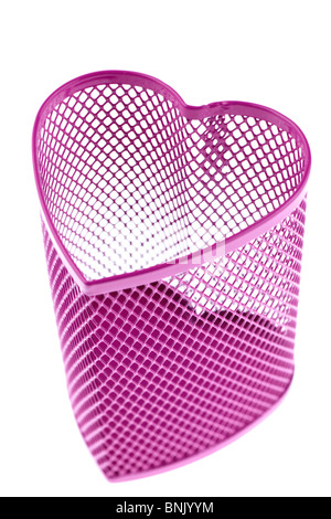 Herzförmige Metallgitter rosa Stifthalter Stockfoto