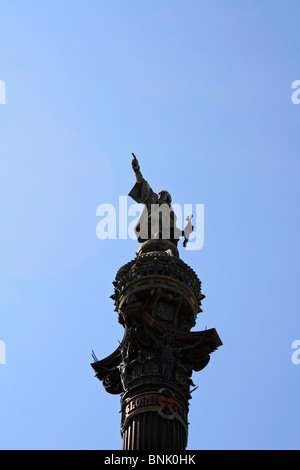 Das Columbus-Denkmal (Monument a Colom) am Ende der La Rambla in Barcelona, Katalonien, Spanien. Stockfoto