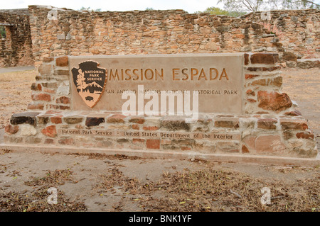 Texas, San Antonio. Mission San Francisco de la Espada, San Antonio Missions National Historic Park of Texas Stockfoto