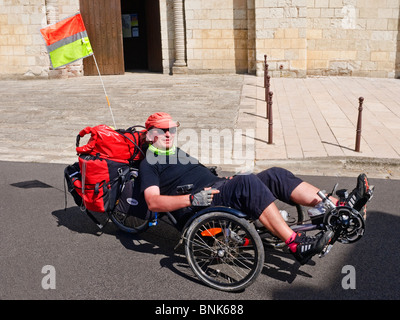 Touristisches Reiten Liegerad Dreirad - Frankreich. Stockfoto