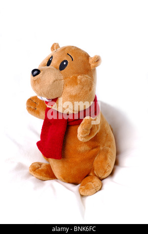 Studioaufnahme von einem happy Teddybär Stofftier Stockfoto