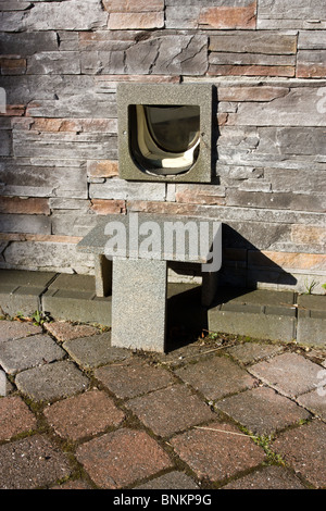 Haustier Schritt gemalt, um Stein Vorfeld eine Katzenklappe auf einem inländischen Haus aussehen. Stockfoto