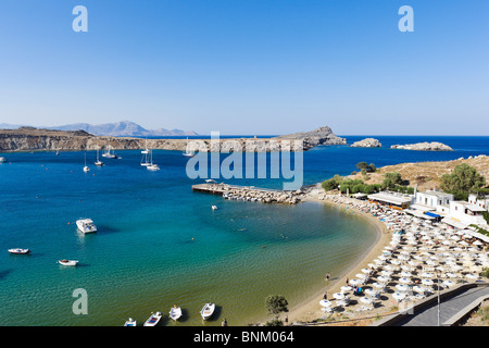 Pallas Strand im Dorf Lindos, Rhodos, Griechenland Stockfoto