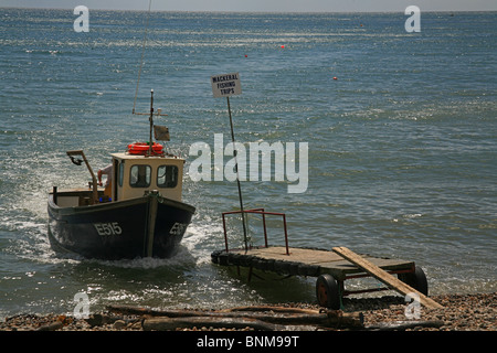 Makrele-Fischerboot bei Bier, Devon, England, UK Stockfoto