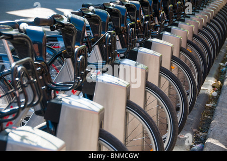 Bixi kostenlose Fahrräder Station ist ein Bike Sharing System, Montreal, Quebec, Kanada Stockfoto