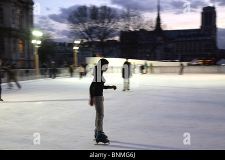 Eisbahn vor dem Rathaus in Paris, Paris, Frankreich Stockfoto