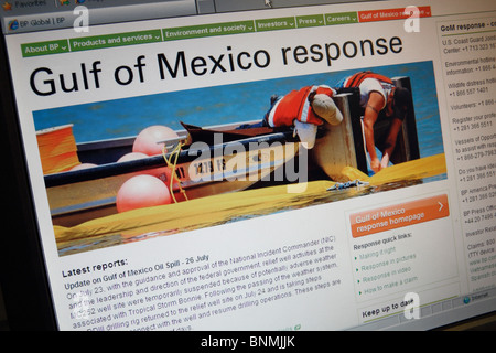 Einen Screenshot einer BP-Webseite für den Golf von Mexiko Antwort nach 2010-Ölpest im Golf von Mexiko. Juli 2010 Stockfoto