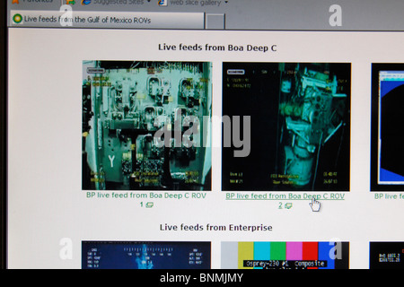 Einen Screenshot einer BP-Webseite zeigt live-Video unter dem Ozean im Golf von Mexiko nach der Ölpest 2010. Juli 2010 Stockfoto