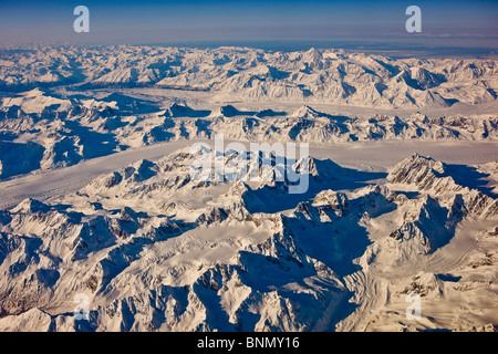 Luftaufnahme des Bereichs Alaska im Winter, Alaska von Süden gesehen Stockfoto