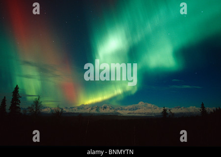 Roten & grünen Aurora über Mt Mckinley Tokosha Mts Alaska Stockfoto