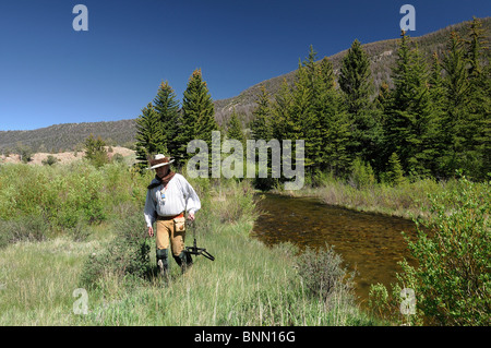 Re-Enactor Steve Banks Bergbiber Mann Kostüm trap Dubois Wyoming USA Wildwest Stockfoto