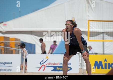 British Open Bein Volleyball England Beach Tour 2010 statt auf Sandbänken, Poole. Stockfoto