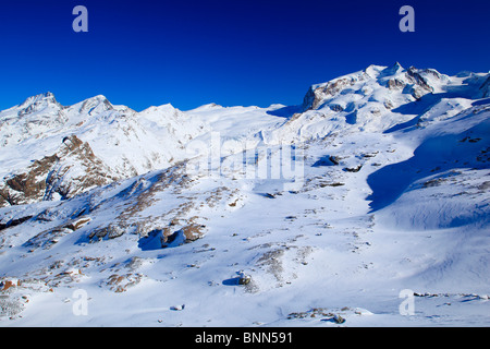 Alpine Alpine Panorama Blick Berg Berg Panorama Dufourspitze Eis Felsen Alpen Gipfel Peak Gletscher Kälte Monte Rose Stockfoto