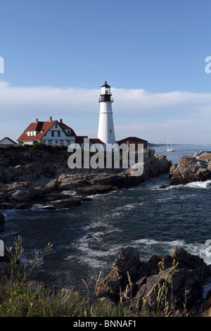 Portland Head Light in Cape Elizabeth, Maine, USA. Der Leuchtturm befindet sich am Südrand des Casco Bay. Stockfoto