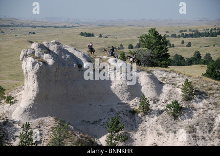 Pine Ridge Pine Ridge Indian Reservation South Dakota USA Amerika Vereinigte Staaten von Amerika Reiten Reiten-Gruppe Stockfoto