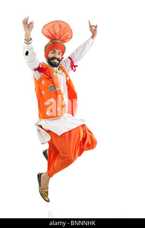 Sikh Mann springt in die Luft Stockfoto