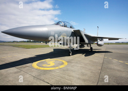 F-15 Kampfjet am Victoria International Airport in Sidney BC Canda Stockfoto