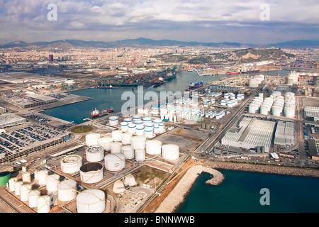 Spanien Barcelona Katalonien Übersicht Hafen Port Stadt Stadt Tank Lager Tanks Energie Stockfoto