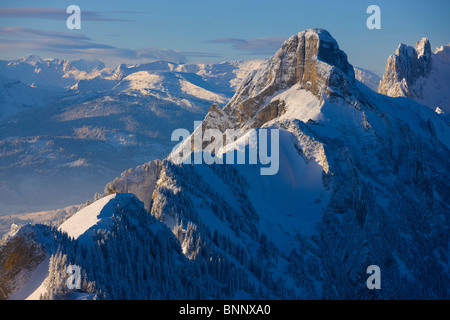 Stauberen Schweiz Kanton Appenzell Innerrhoden Alpstein Berge Winter Schnee Stockfoto