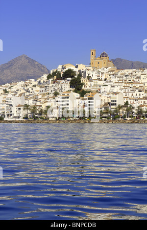 Altea-Alicante Provinz Spanien Blick vom Mittelmeer Blau des Meeres Stockfoto