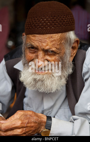 Alter Mann in Gumrek Karawanserei in Sanliurfa, Türkei Stockfoto