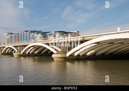 Grosvenor Bridge oder Victoria Railway Bridge über die Themse und nahenden Victoria Station, London, Vereinigtes Königreich Stockfoto