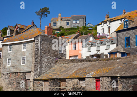 Hafen Sie Ferienhäuser Port Issac, Cornwall, strahlender Sonnenschein. Stockfoto