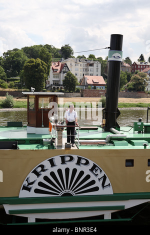 Der Kapitän der Raddampfer Krippen an den Kontrollen. Stockfoto