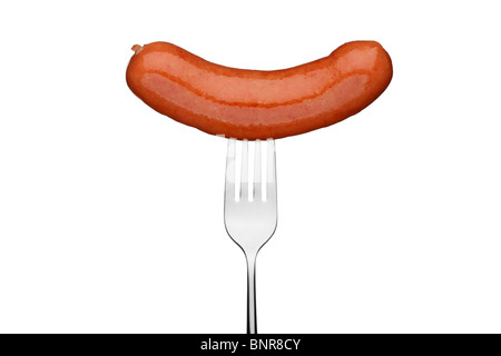 Nahaufnahme von Wurst und Gabel Stockfoto