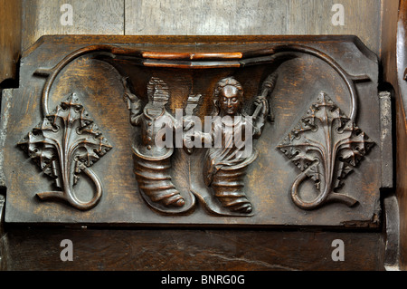 Miserikordie im Holy Trinity Church in Stratford Warwickshire, England, UK Stockfoto