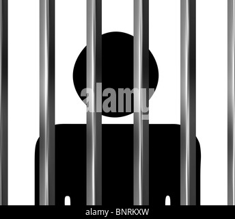 Mann hinter Gittern im Knast Stockfoto