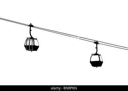 Eine Silhouette aus zwei Luft-Kabel Kabinen Stockfoto