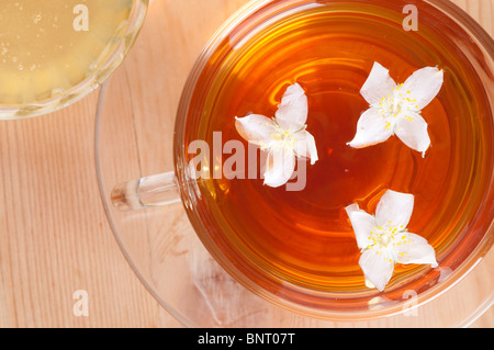 Tasse Kräutertee mit Kamillenblüten Stockfoto