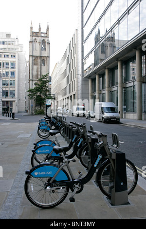 Londons neues Fahrrad Verleih Schema in Guildhall, Großbritannien Stockfoto