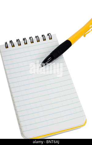 Stift und Blocknote isoliert Stockfoto